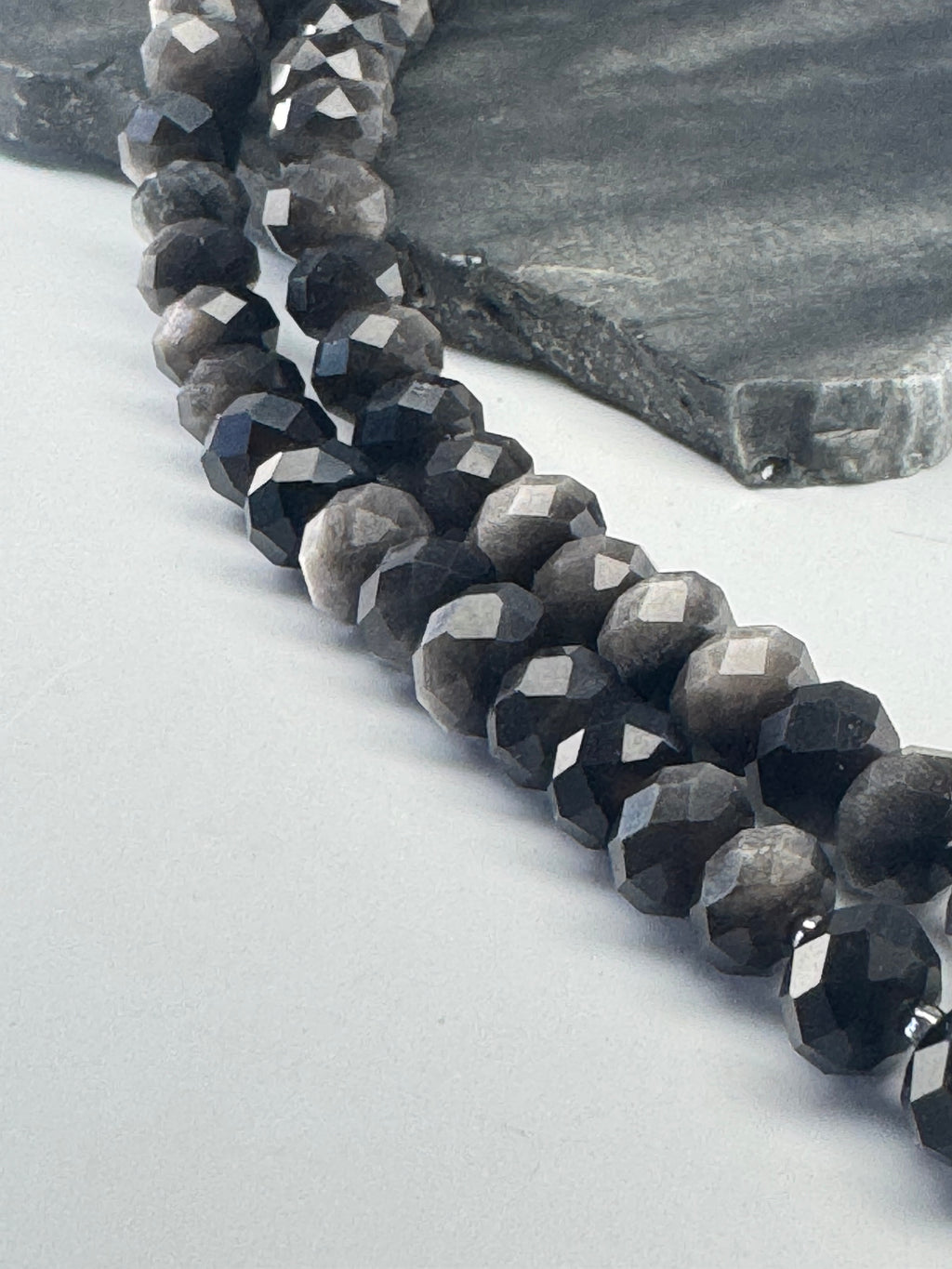 Silver Sheen Obsidian faceted necklace with charm connector