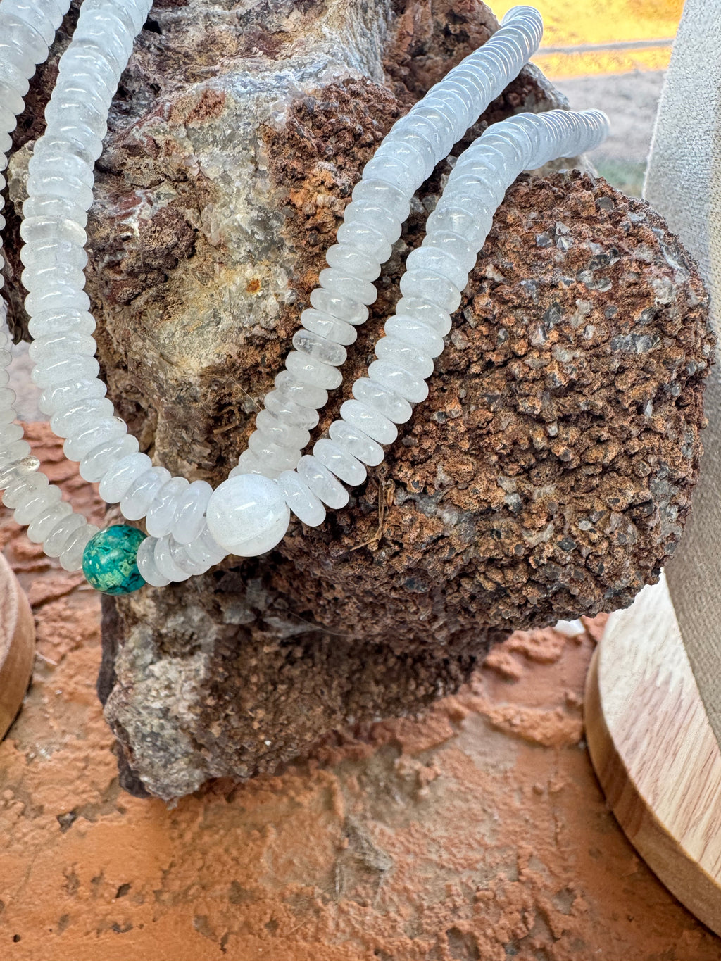 Natural White Moonstone Heishi Necklace