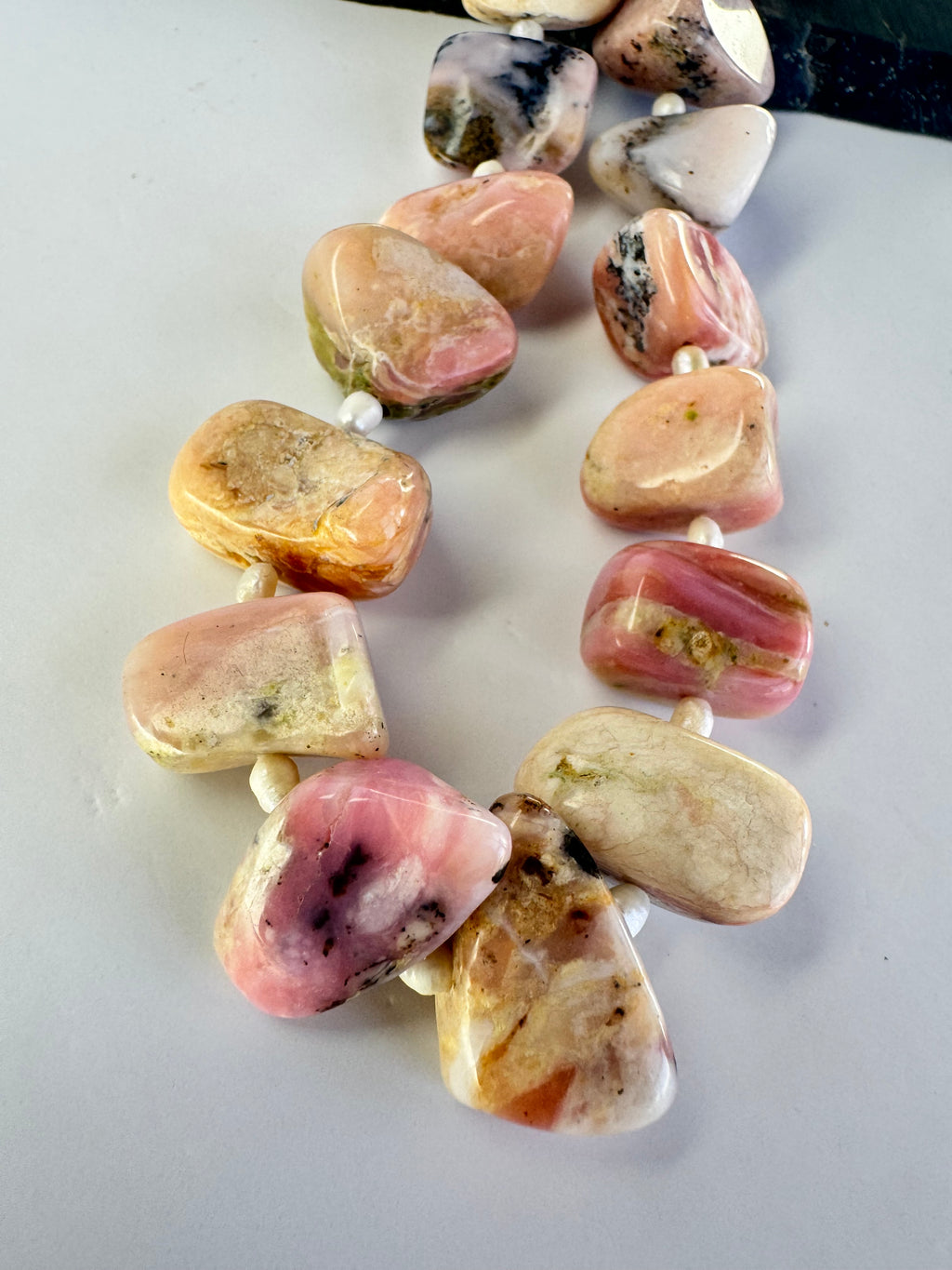 Peruvian Pink Opal & Freshwater Pearl Freeform Nugget Necklace
