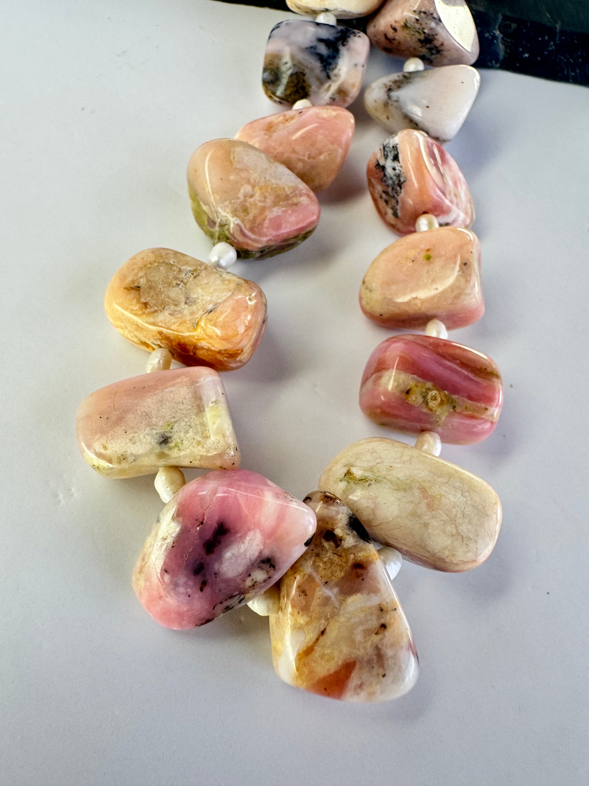 Peruvian Pink Opal & Freshwater Pearl Freeform Nugget Necklace
