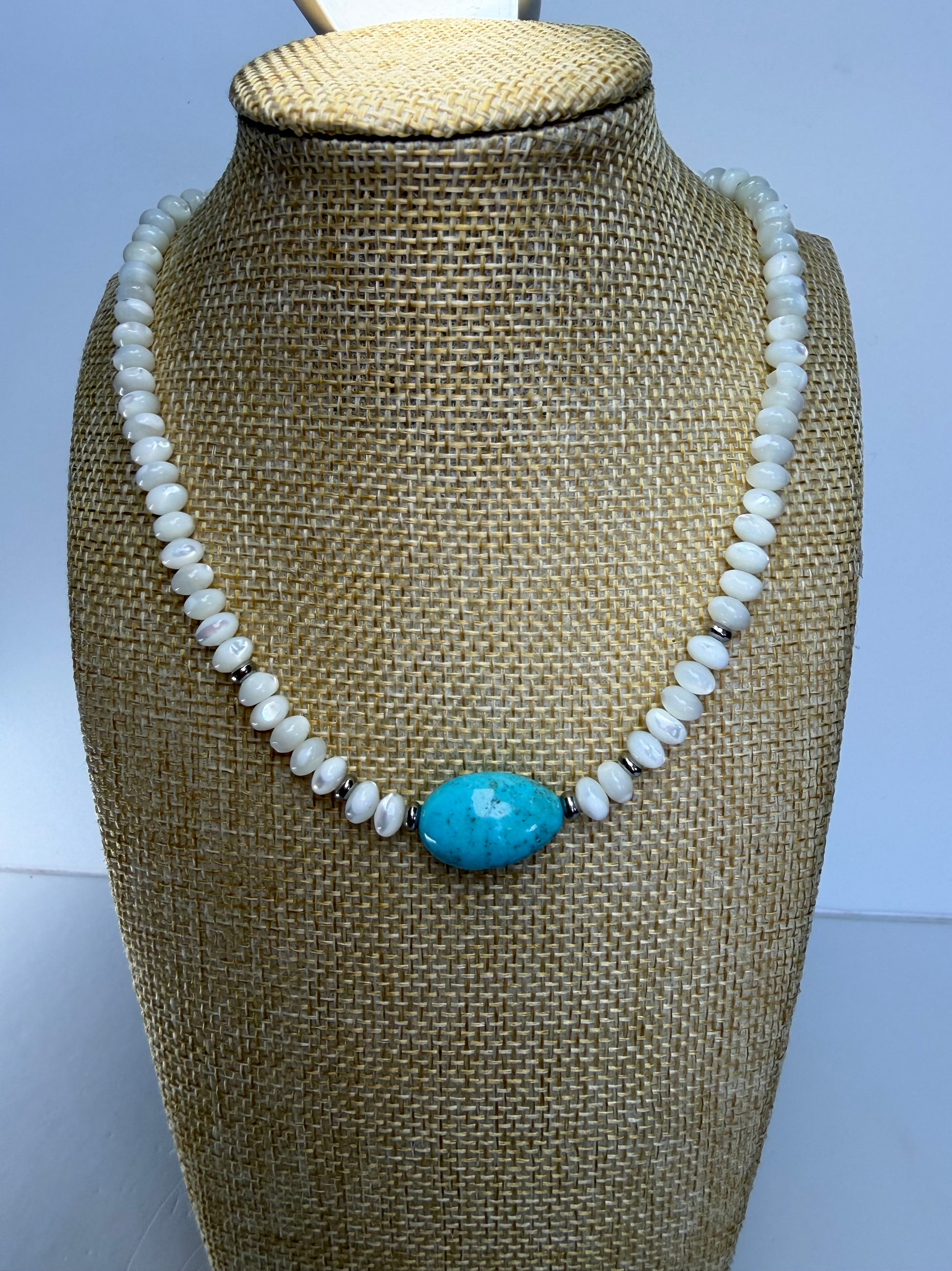 Kingman Turquoise & Baja Mother of Pearl Necklace