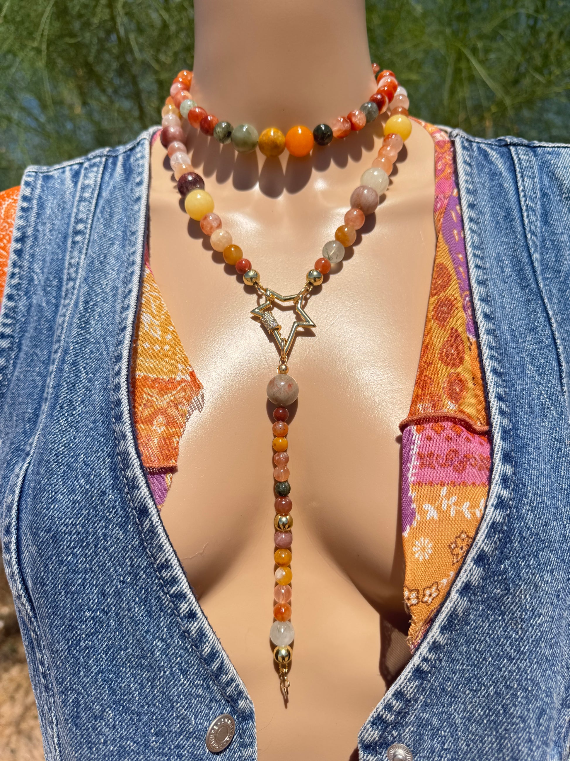 Fukurokuju Lucky Rutilated Quartz Necklace Lariat