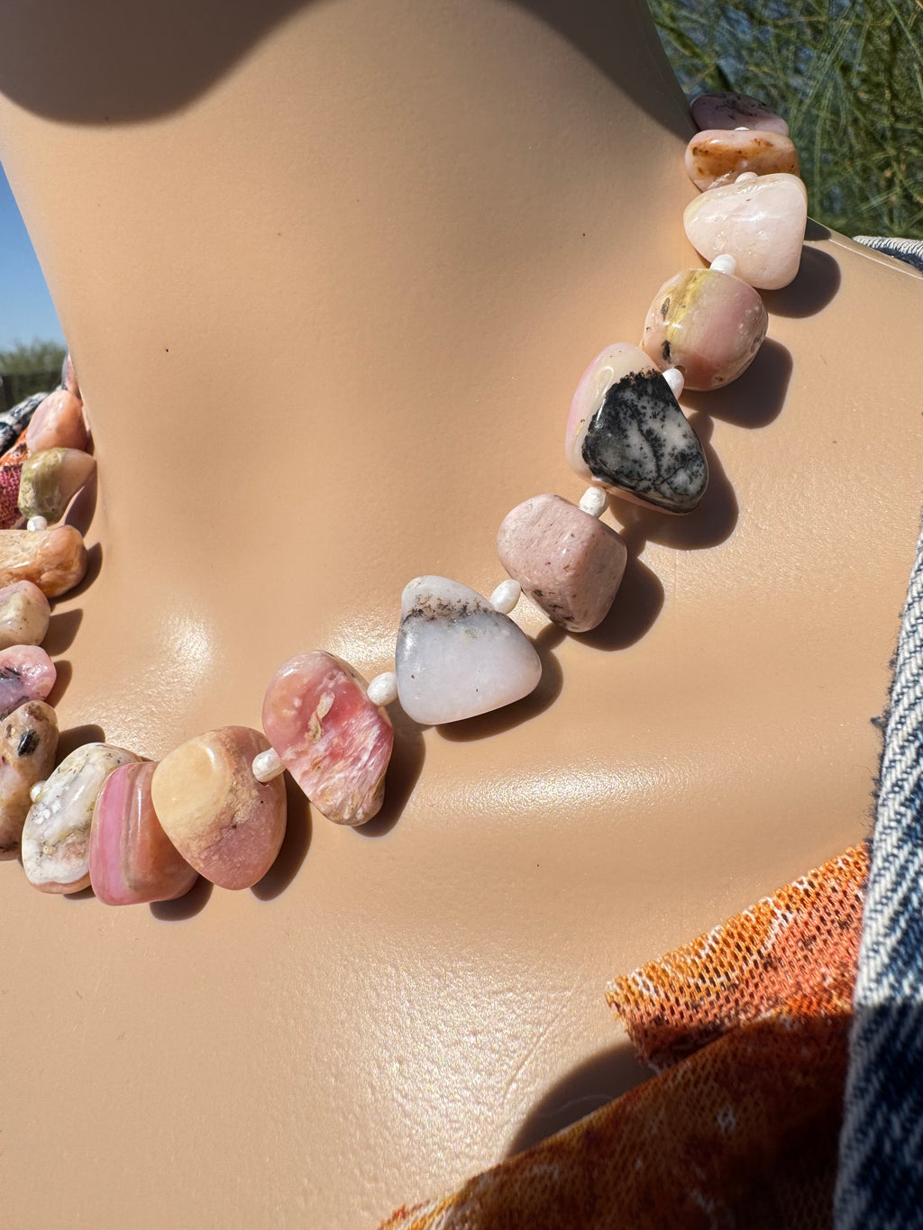 Peruvian Pink Opal & Freshwater Pearl Freeform Nugget Necklace