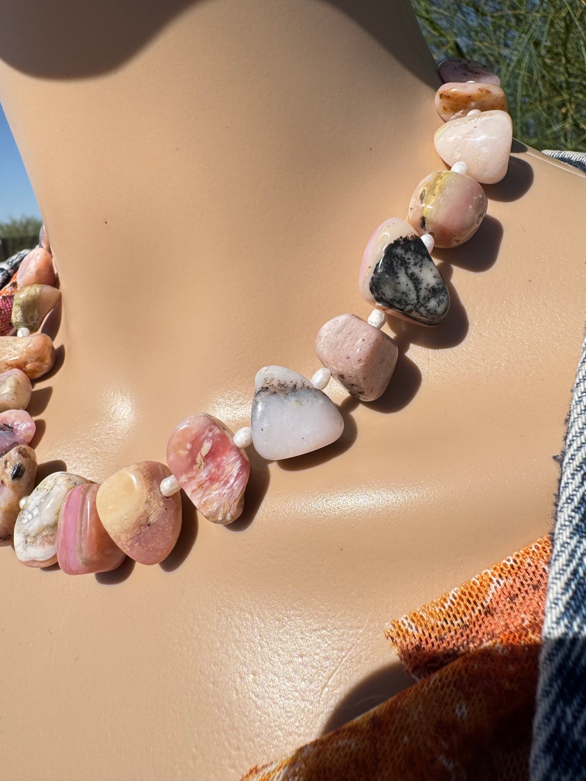 Peruvian Pink Opal & Freshwater Pearl Freeform Nugget Necklace