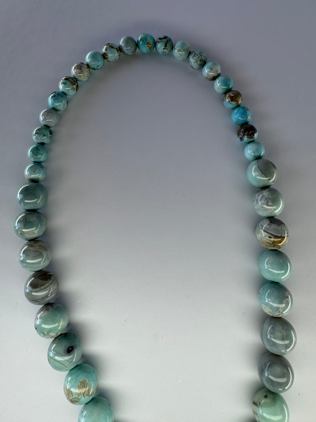 Dragon Skin Agate Bead Necklace with Silver Heart Toggle