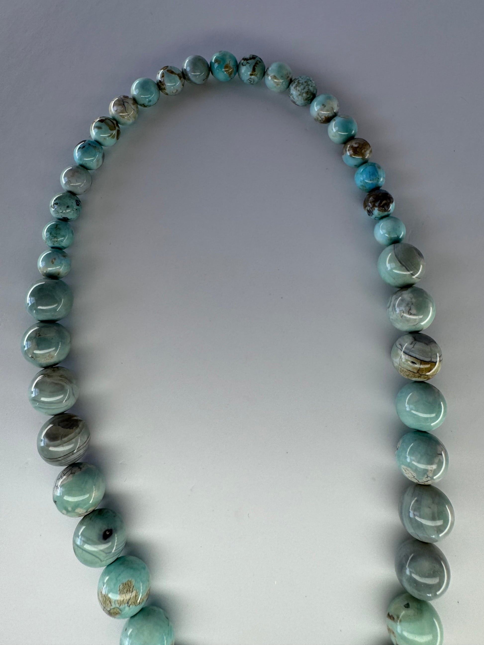 Dragon Skin Agate Bead Necklace with Silver Heart Toggle