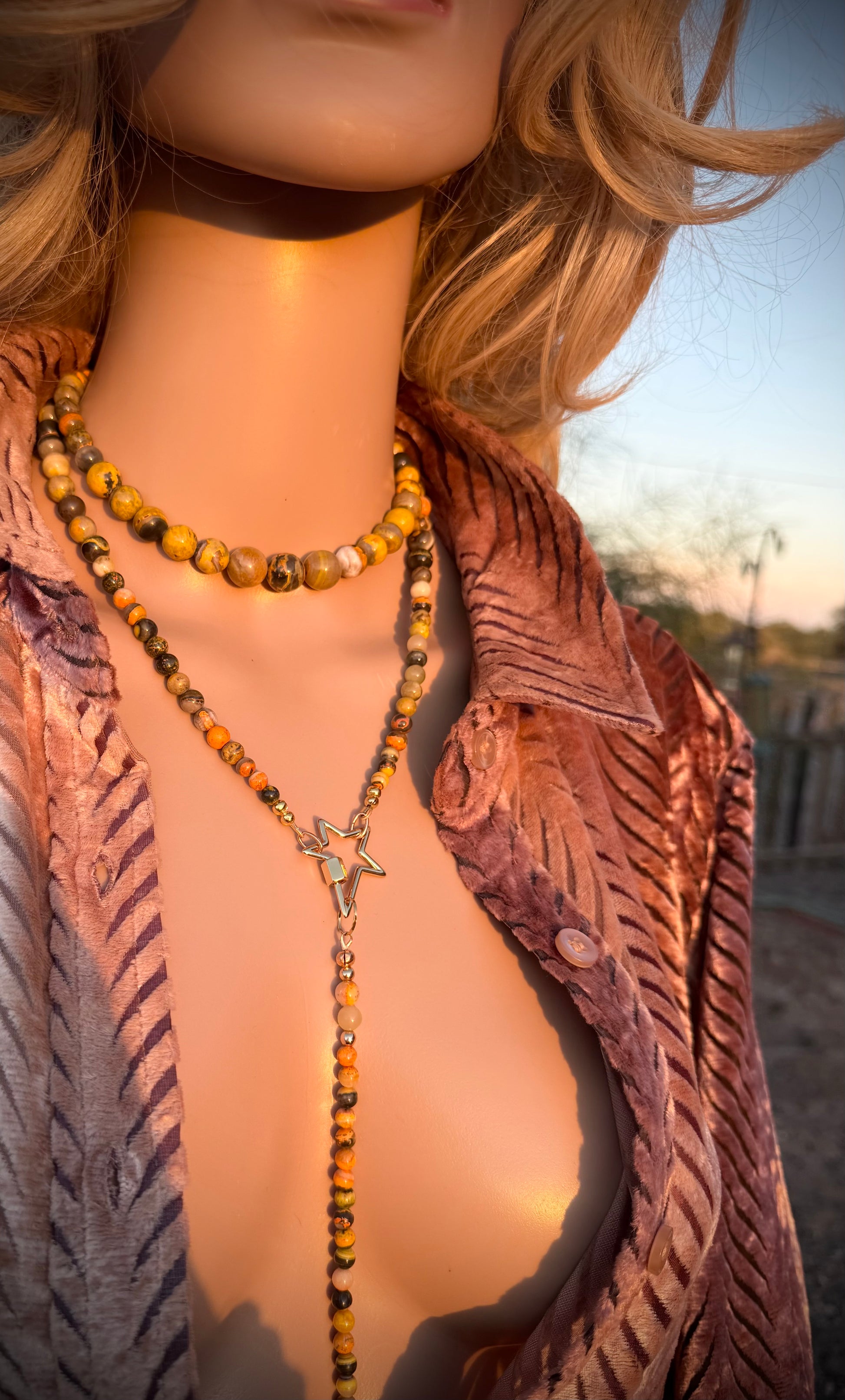 COLLECTIBLE! Bumblebee Jasper Wrap Lariat Necklace
