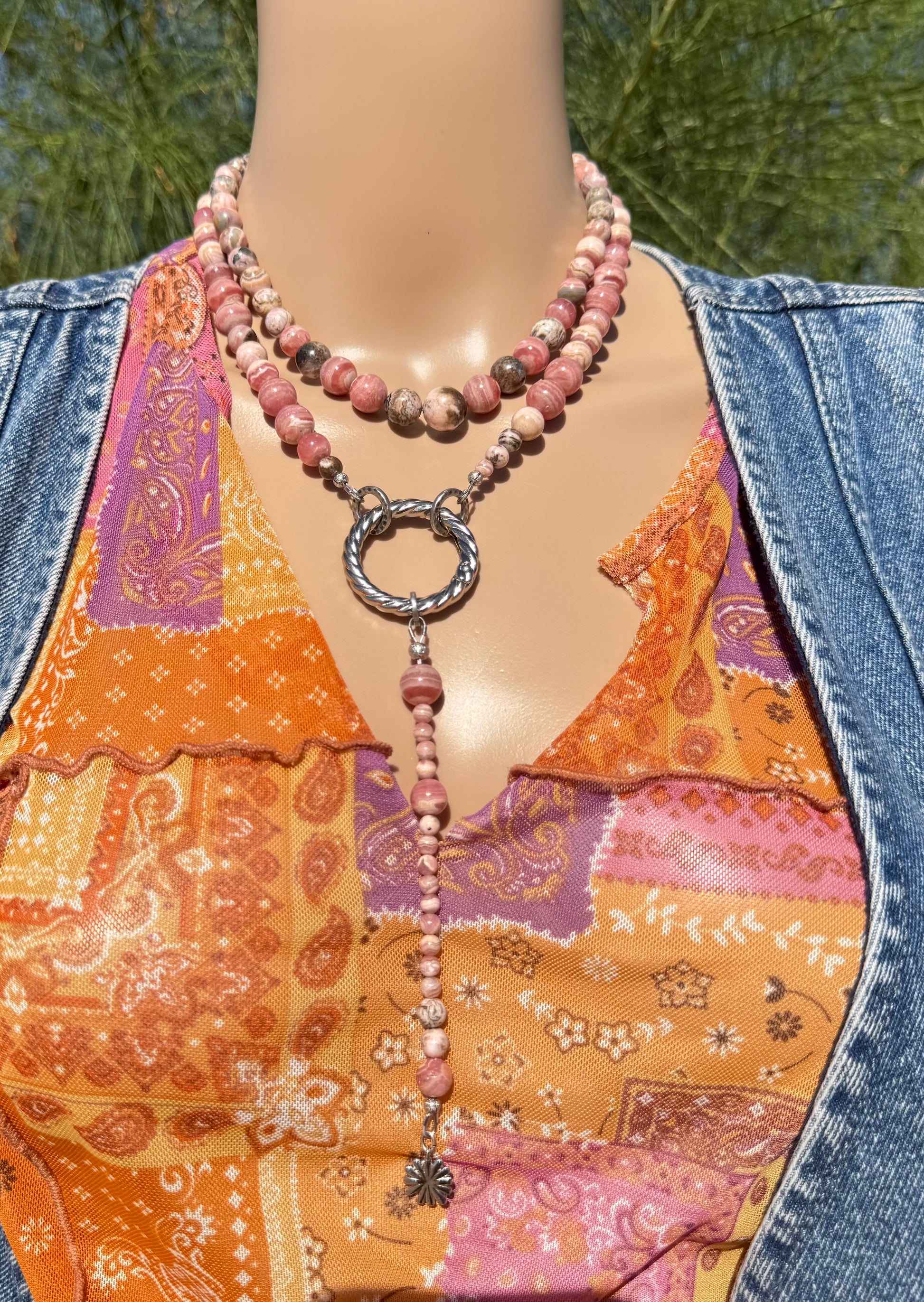 Rhodochrosite Statement Lariat – RARE VARIETIES - Gemmy & Matrix Blend