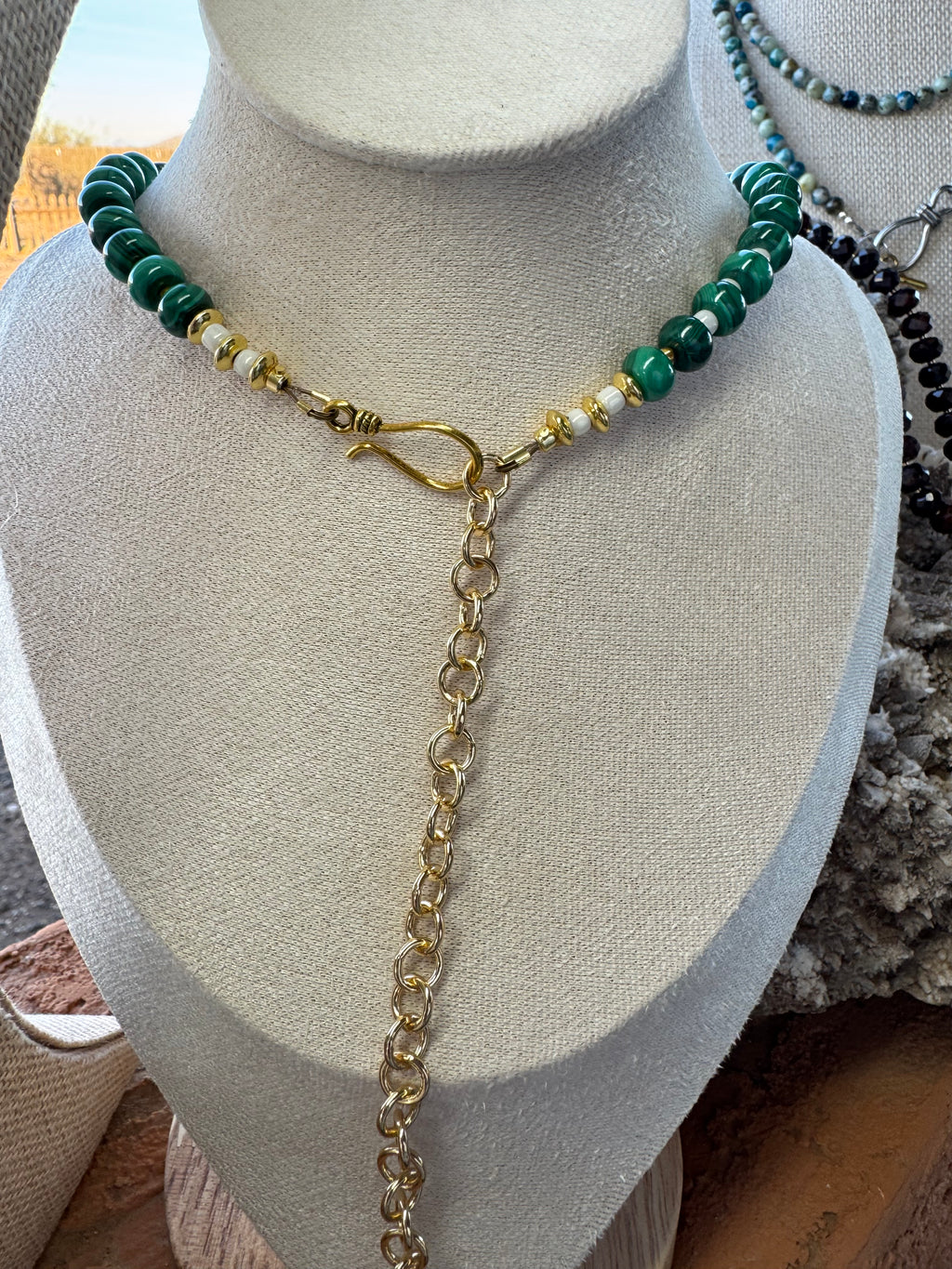Natural Malachite and Freshwater Baroque Pearl Necklace