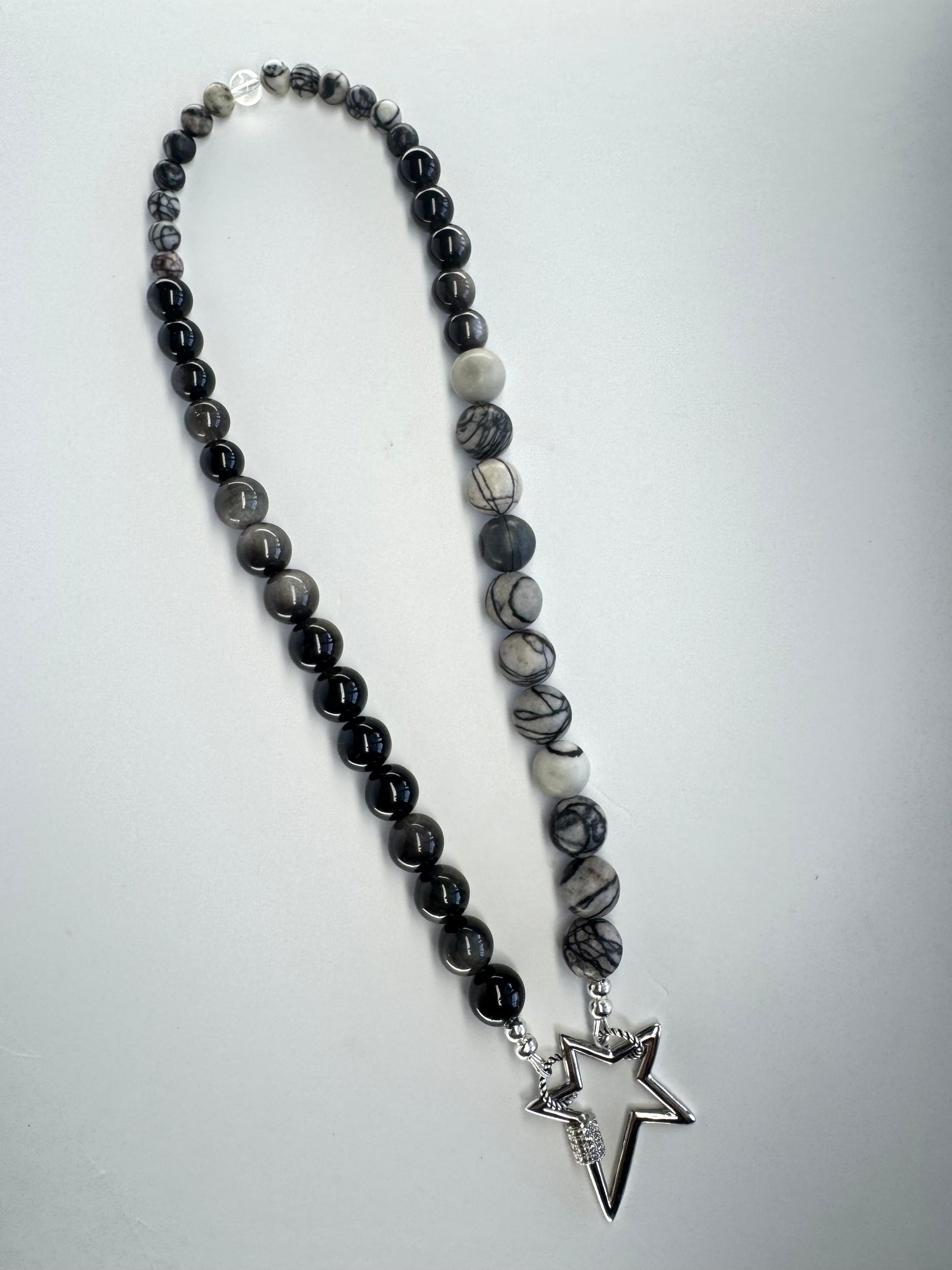 Spiderweb Jasper and Silver Sheen Obsidian Necklace