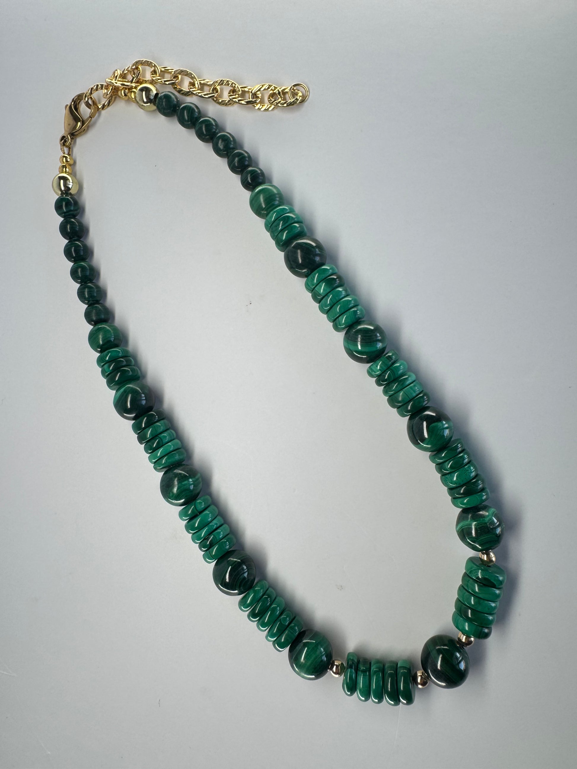 Malachite Necklace – 17” with 3.25” Gold-Plated Extender