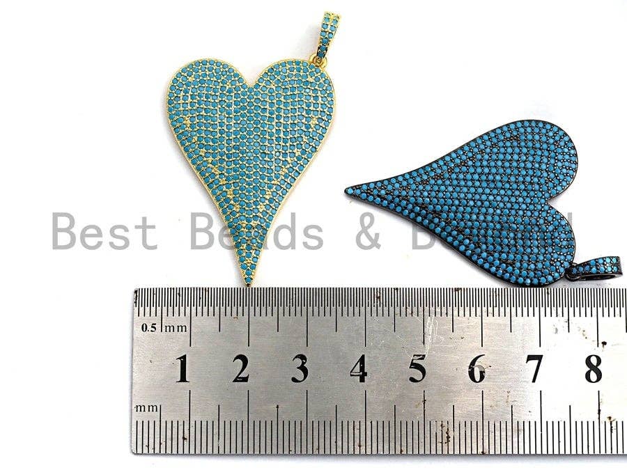 CZ Turquoise Micro Pave Large Heart Charm / Pendant