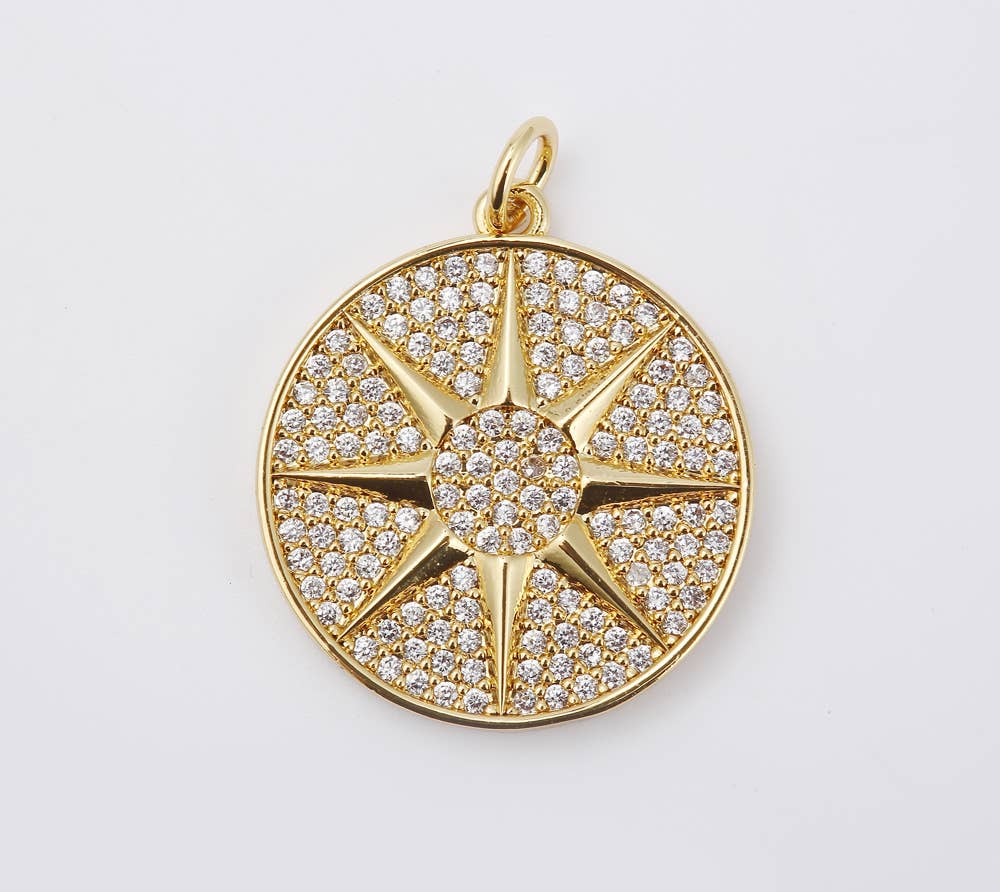 Gold Filled Starburst Charm Pendant CZ Micro Pave