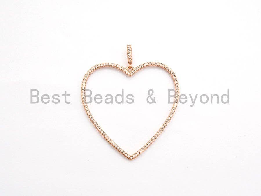 CZ Micro Pave Large Hollow out Open Heart Charm / Pendant