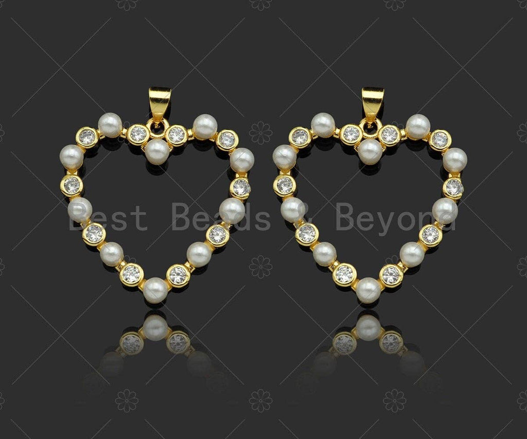 Gold Filled CZ Micro Pave Pearl On Heart Shape Charm / Pendant