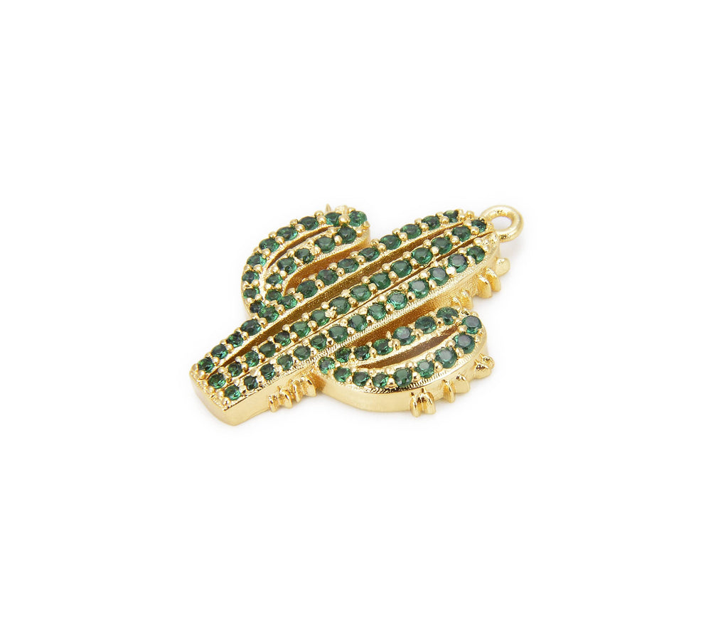 Gold Filled Cactus Desert Plant Charm CZ Micro Pave