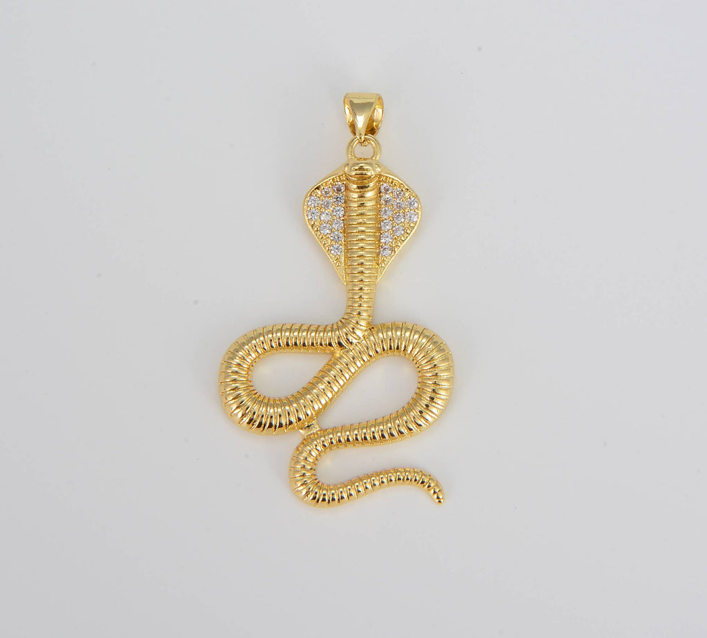 Gold Filled King Cobra Snake Charm - Pendant CZ Micro Pave