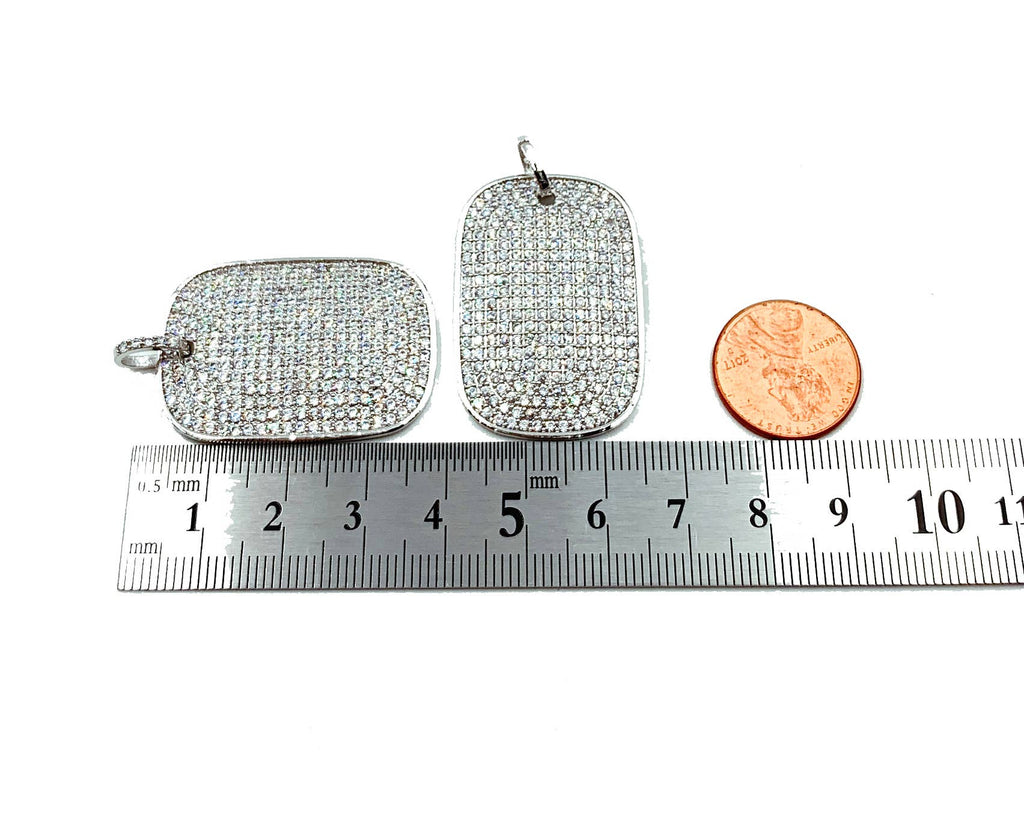 Gold Filled Rectangle Tag Charm Pendant CZ Micro Pave