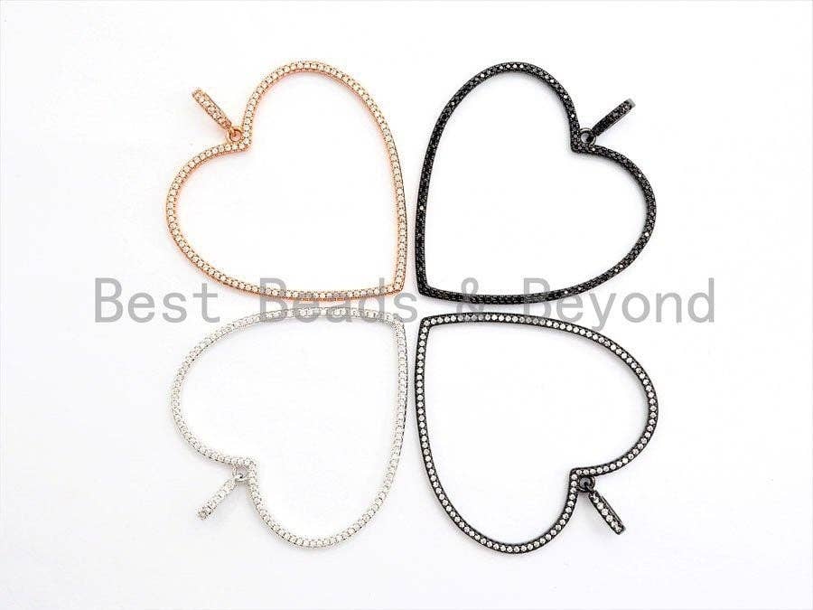 CZ Micro Pave Large Hollow out Open Heart Charm / Pendant