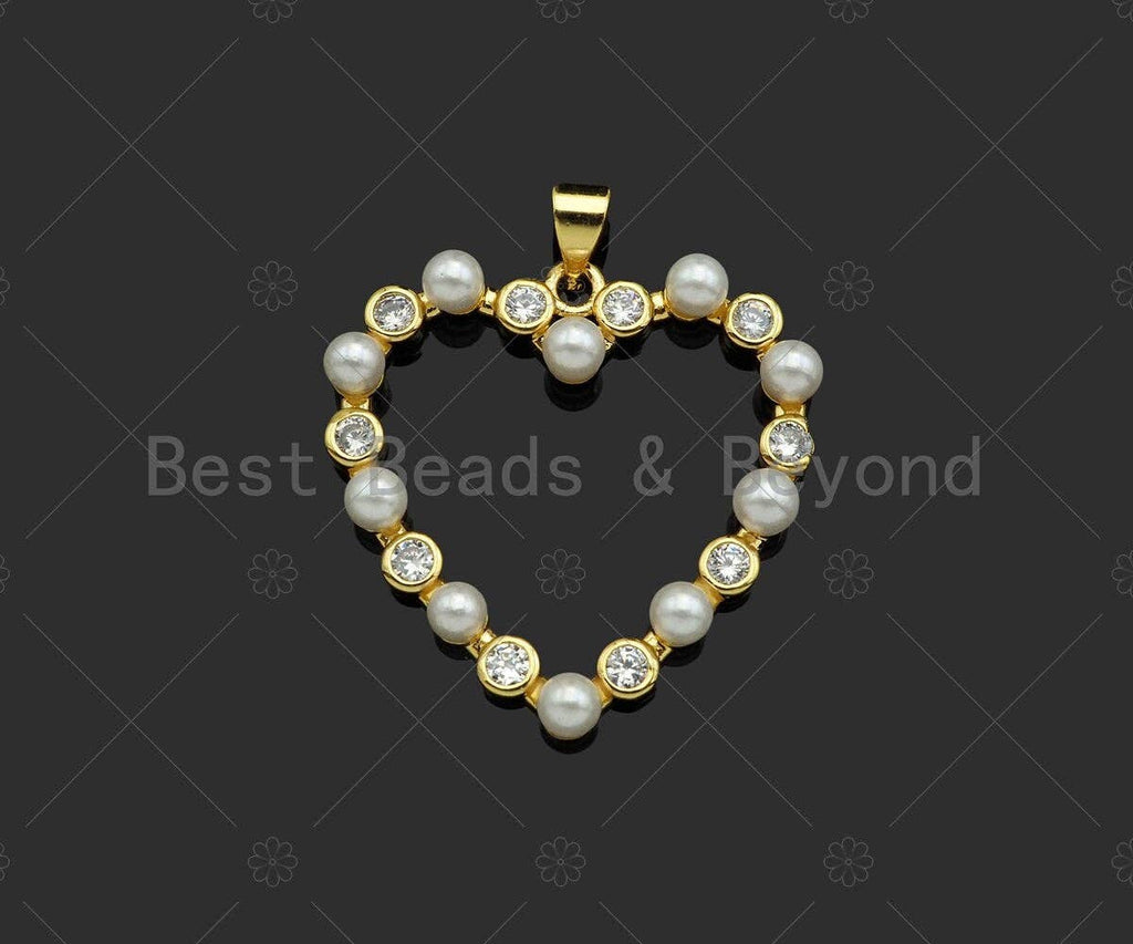 Gold Filled CZ Micro Pave Pearl On Heart Shape Charm / Pendant