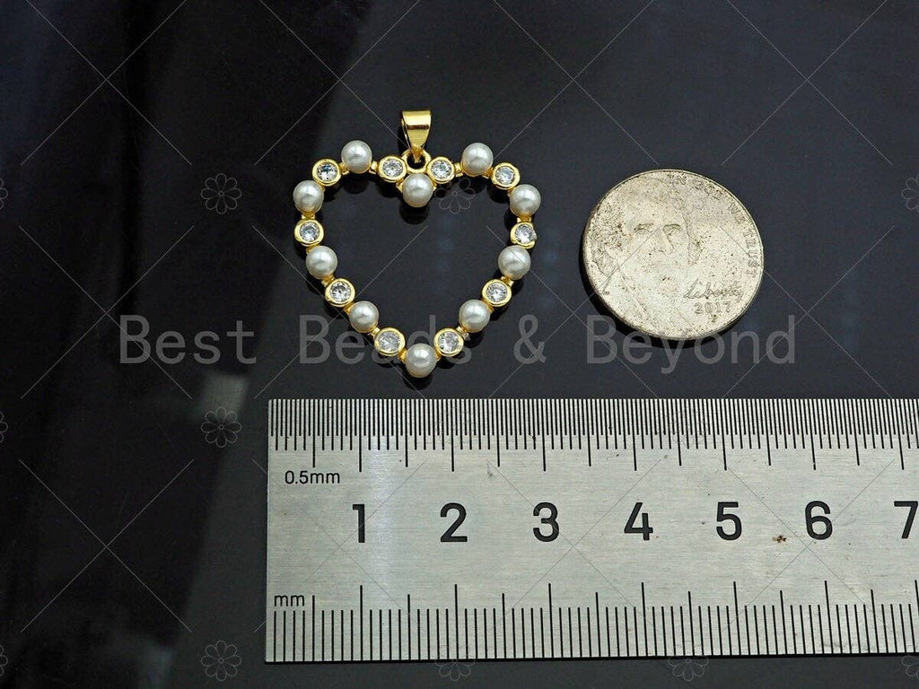 Gold Filled CZ Micro Pave Pearl On Heart Shape Charm / Pendant