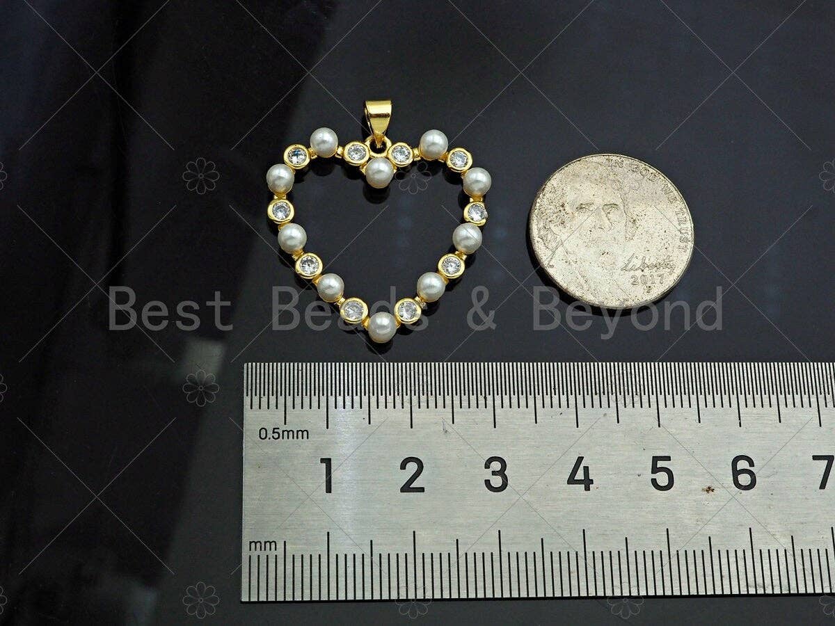 Gold Filled CZ Micro Pave Pearl On Heart Shape Charm / Pendant