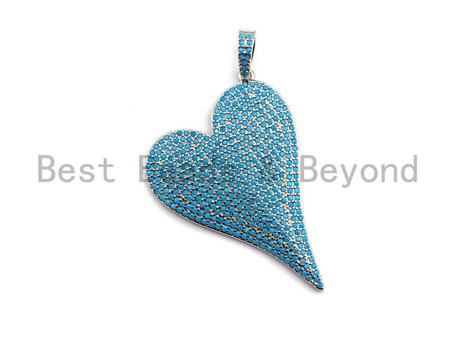 CZ Turquoise Micro Pave Large Heart Charm / Pendant