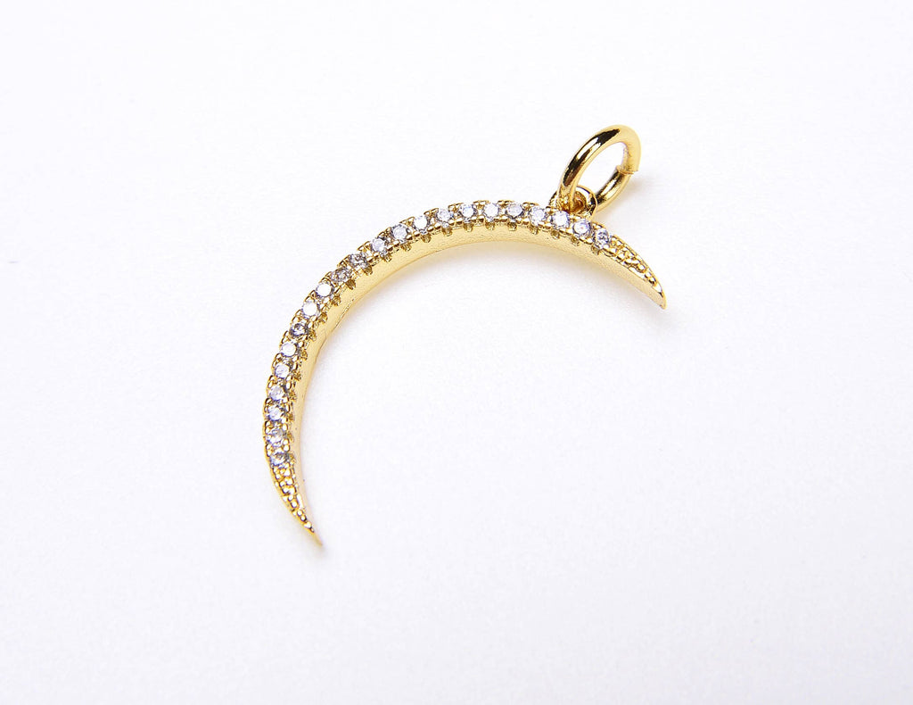 Gold Filled Crescent Moon Charm Pendant CZ Micro Pave