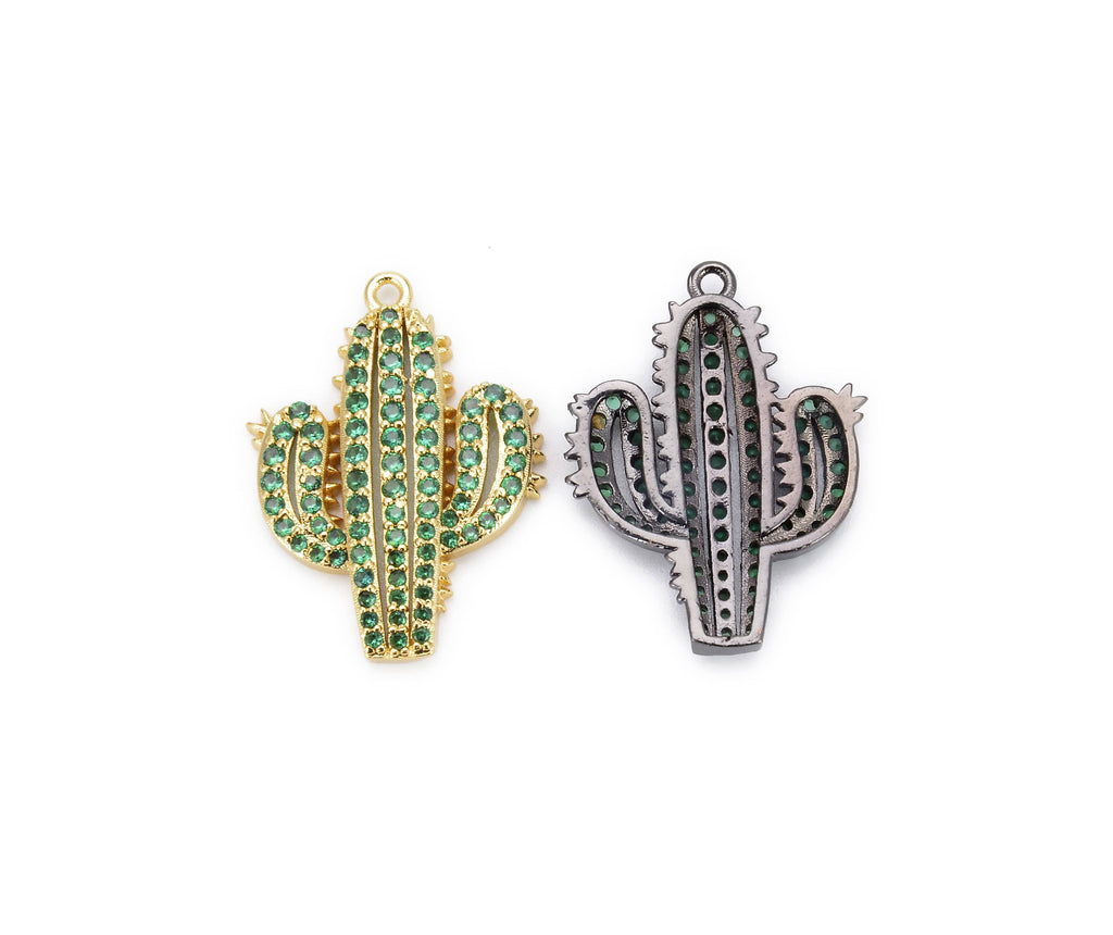 Gold Filled Cactus Desert Plant Charm CZ Micro Pave
