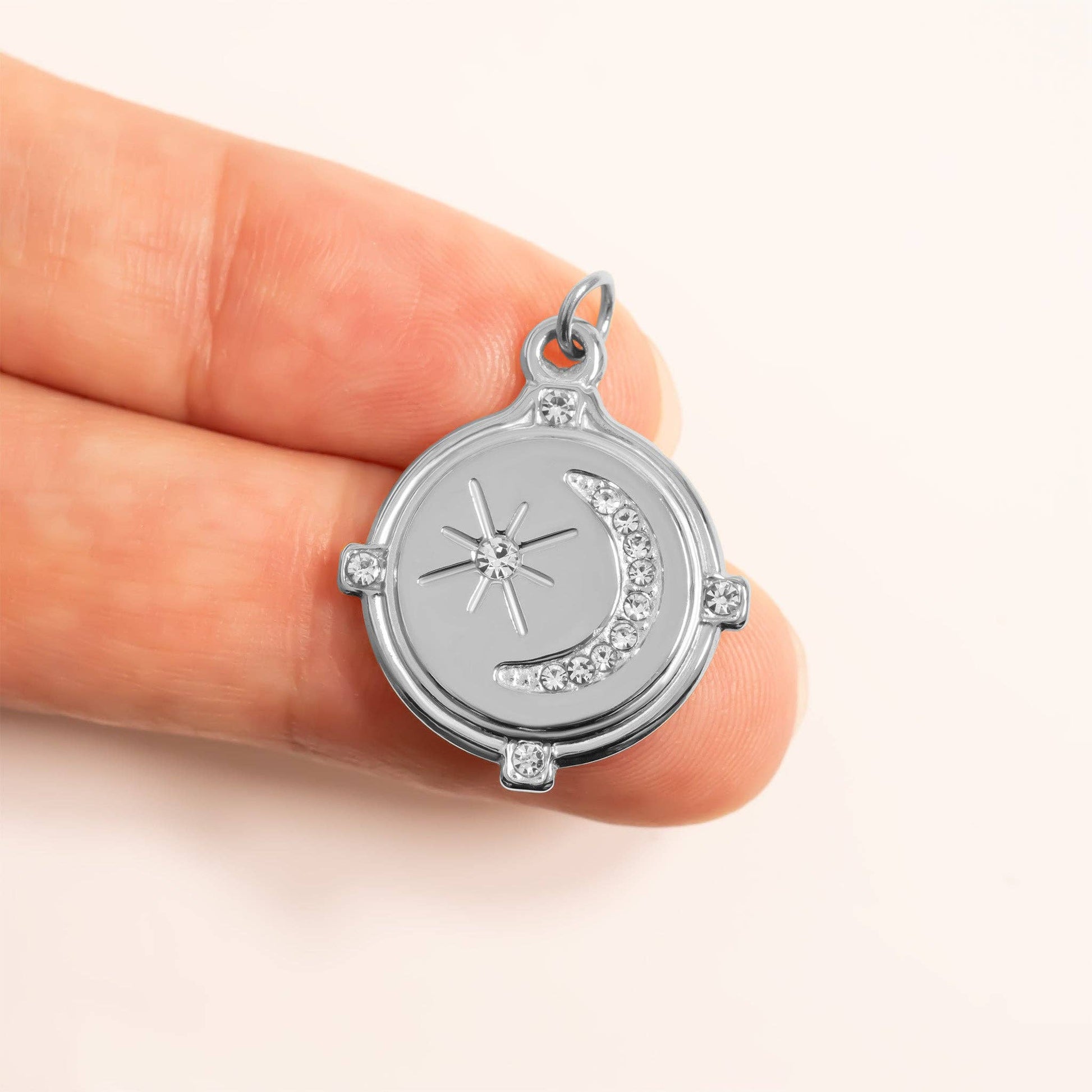 Stainless Steel Stone Moon And Star Pendant