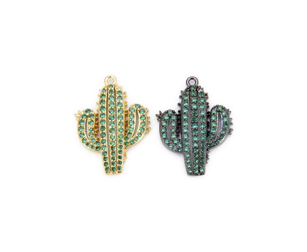 Gold Filled Cactus Desert Plant Charm CZ Micro Pave