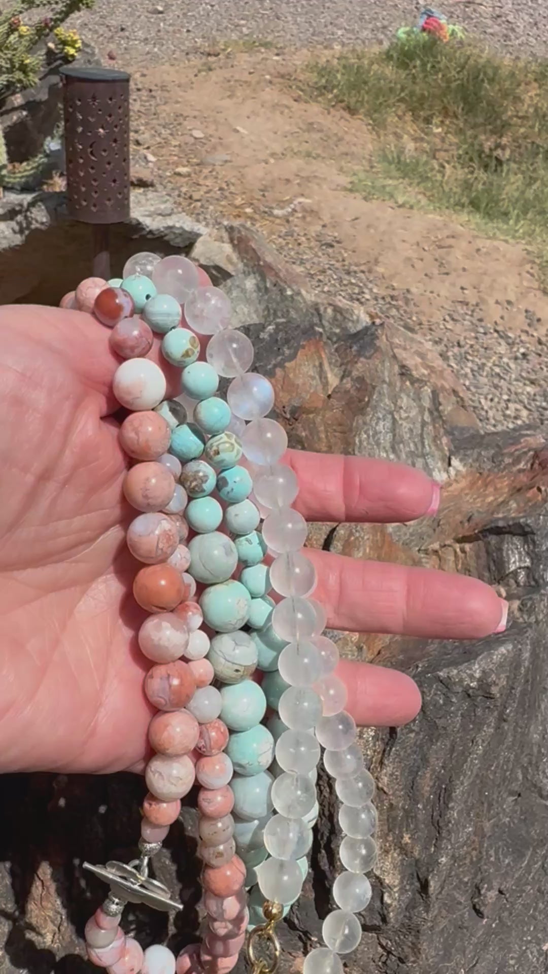 Dragon Skin Agate Bead Necklace with Silver Heart Toggle