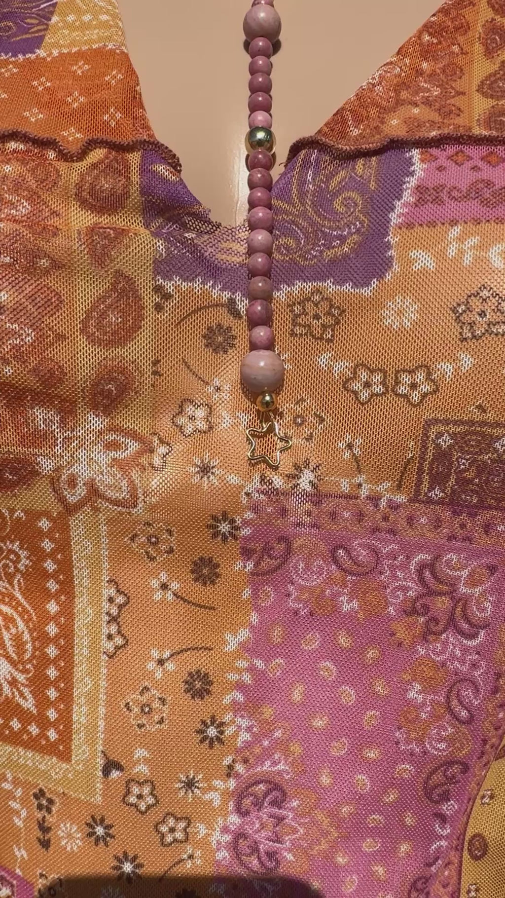 Madagascar Rhodonite Lariat Necklace with Gold Star
