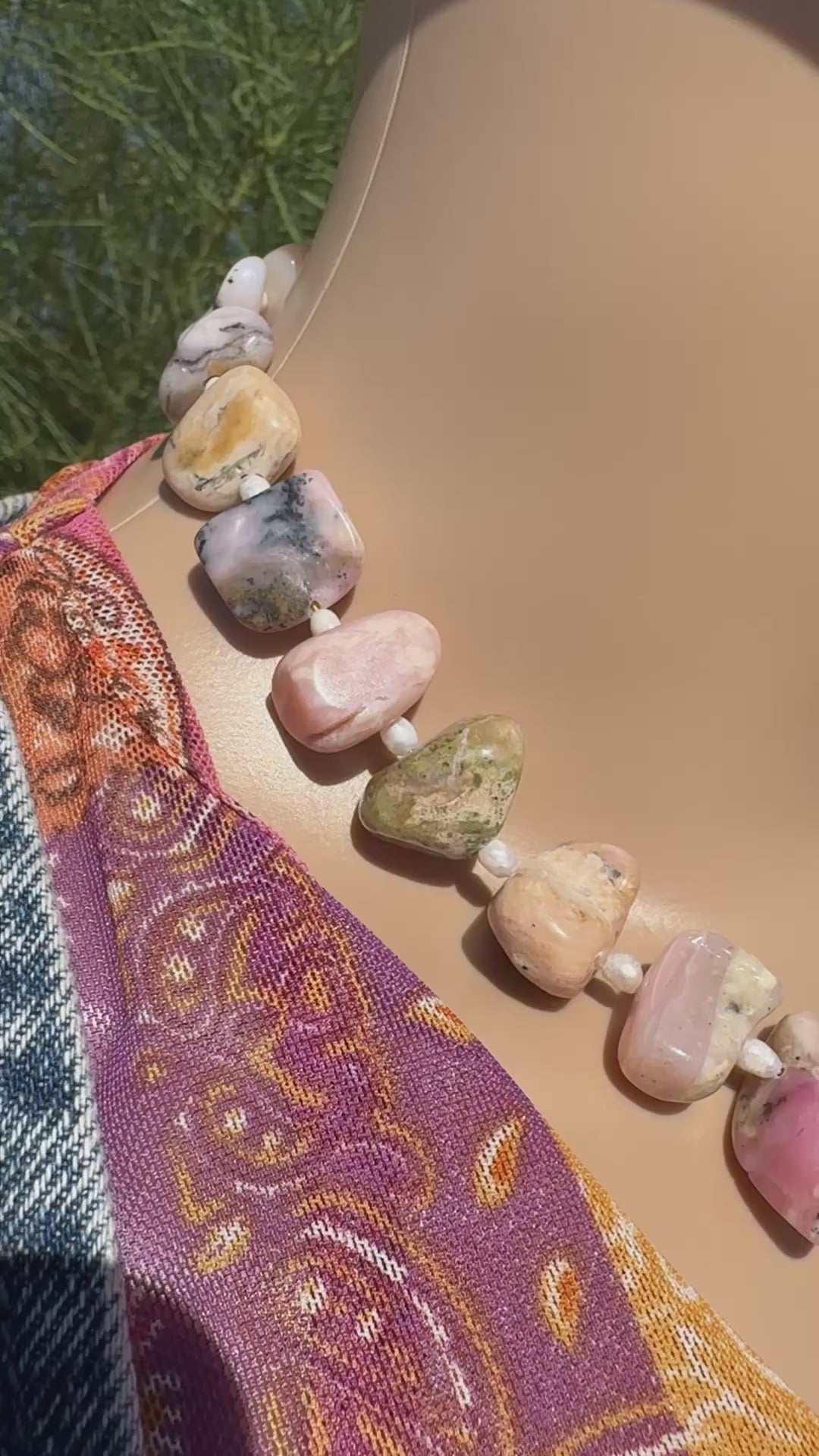 Peruvian Pink Opal & Freshwater Pearl Freeform Nugget Necklace