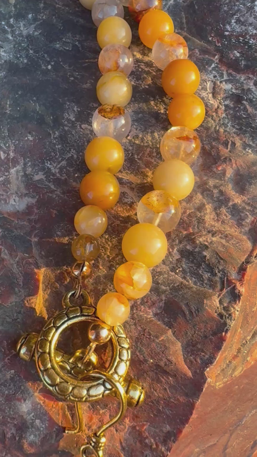 Golden Healer Quartz Necklace with Removable Crescent Moon & Good Luck Charm